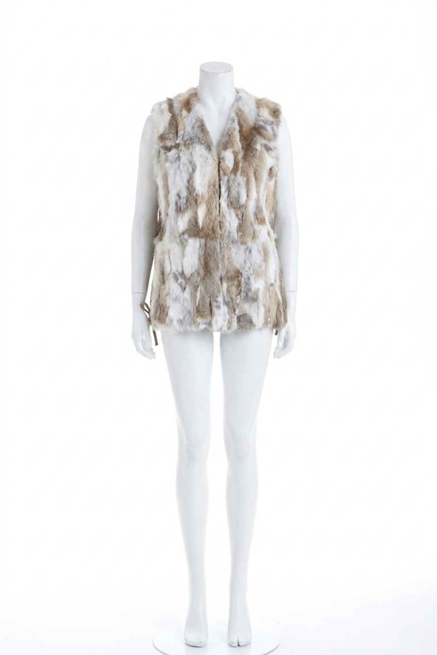 NEW LOVE TOKEN savannah genuine real rabbit fur vest in natural brown